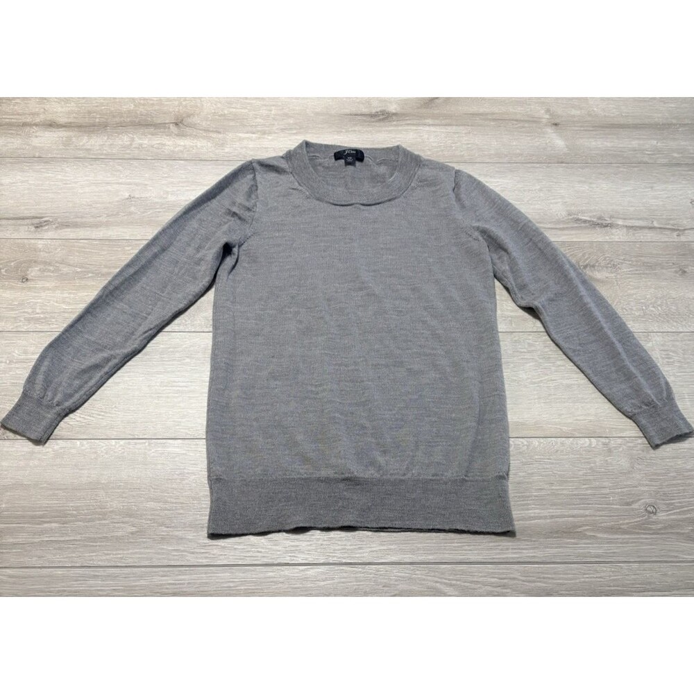 J. Crew Merino Wool Round Neck Long Sleeve Sweater Heather Gray Women's XS